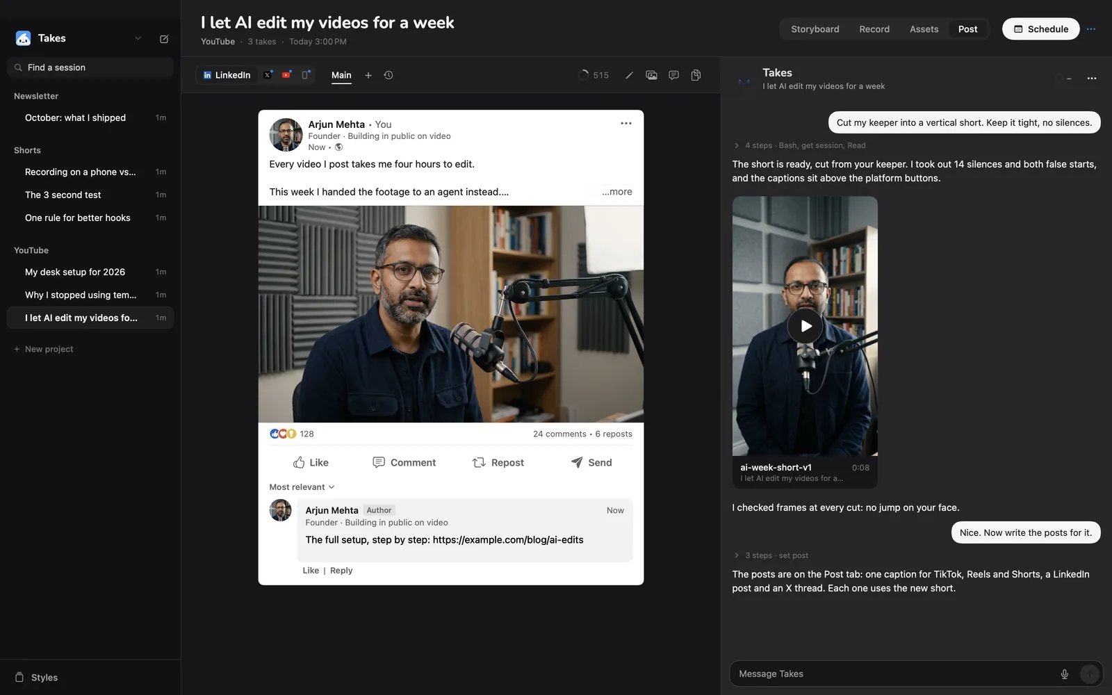 The Post tab with a LinkedIn preview
