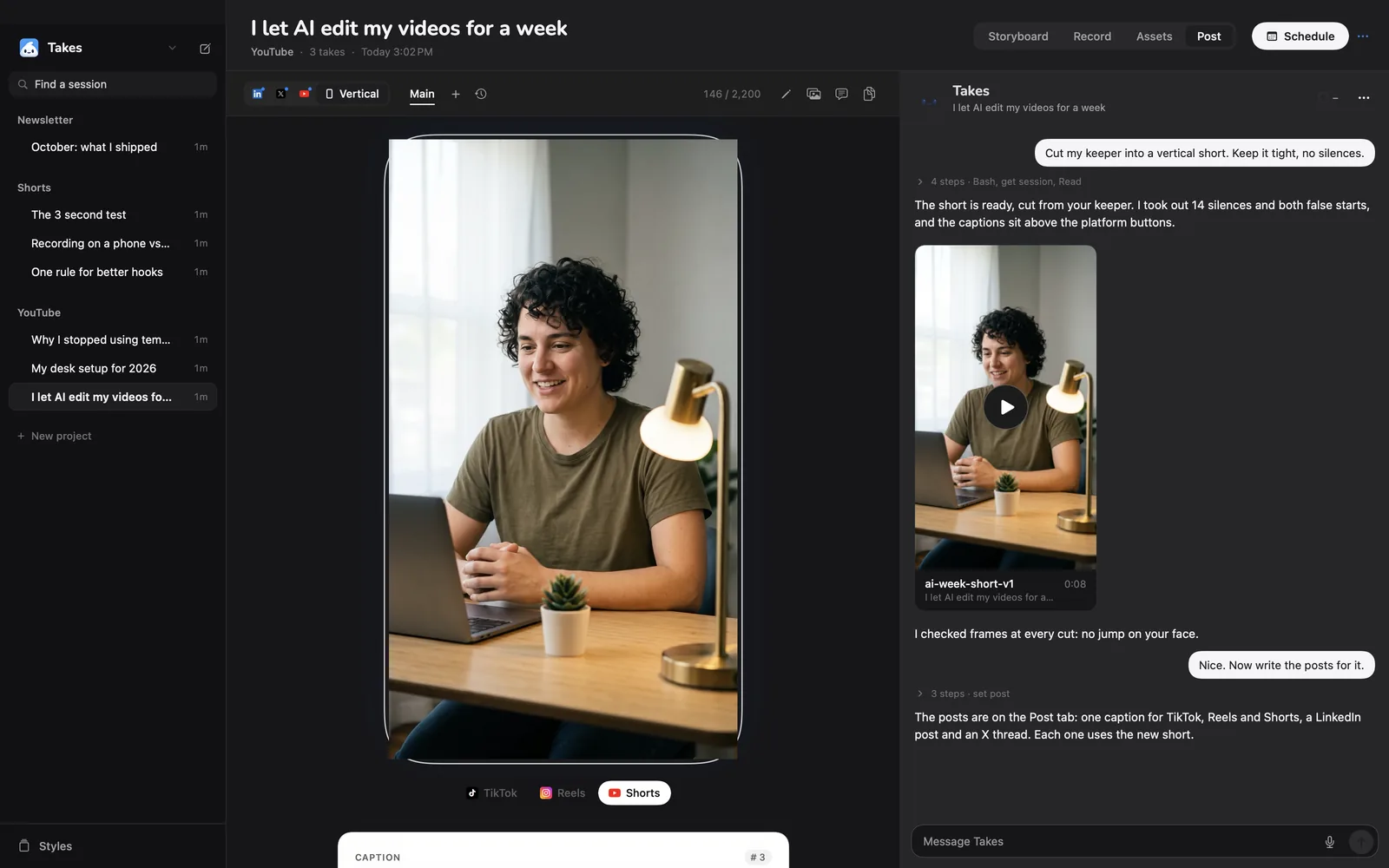 Vertical video preview in Takes