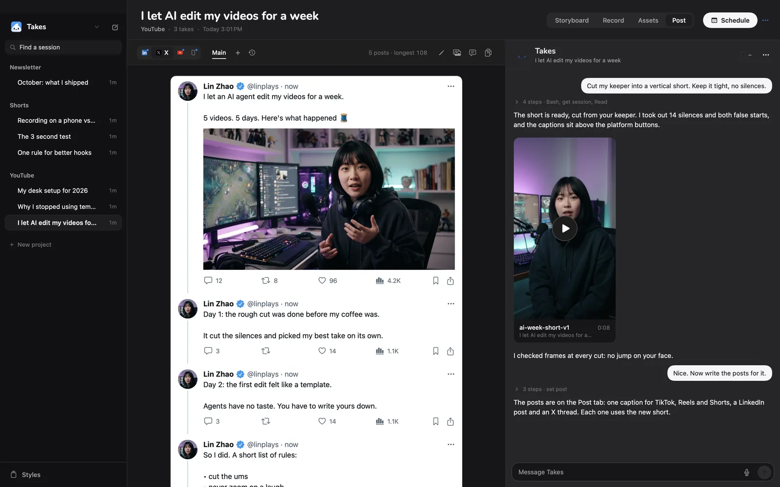 X thread preview in Takes