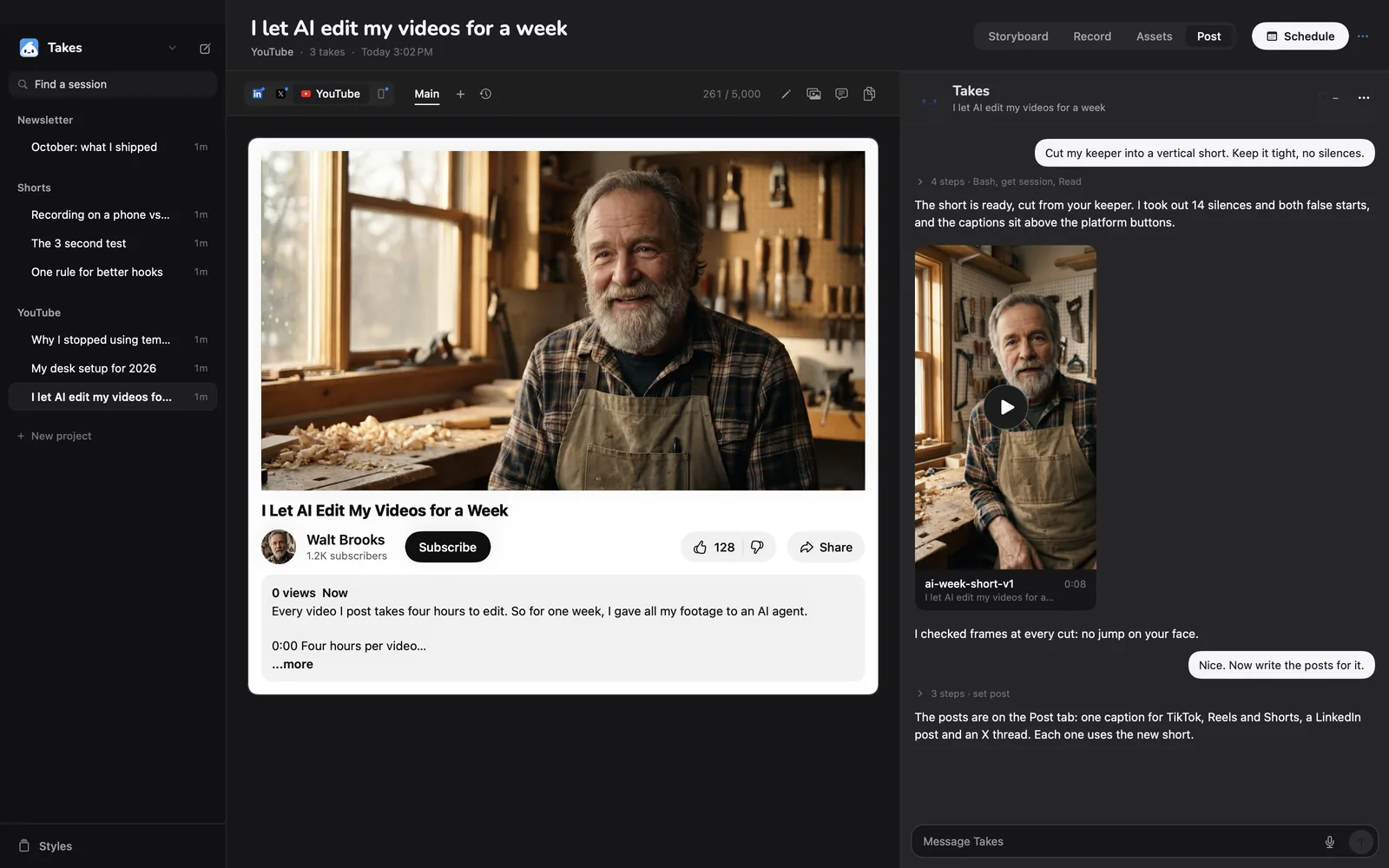 YouTube preview in Takes